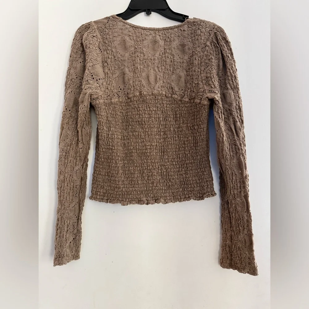 Free People Textured Earthy Neutral Knit Boho Chic Top Size L - Picture 3 of 5